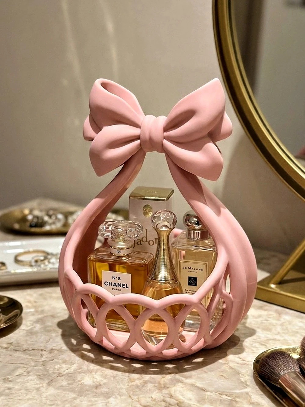 Pink Bow Cosmetic Basket Like New